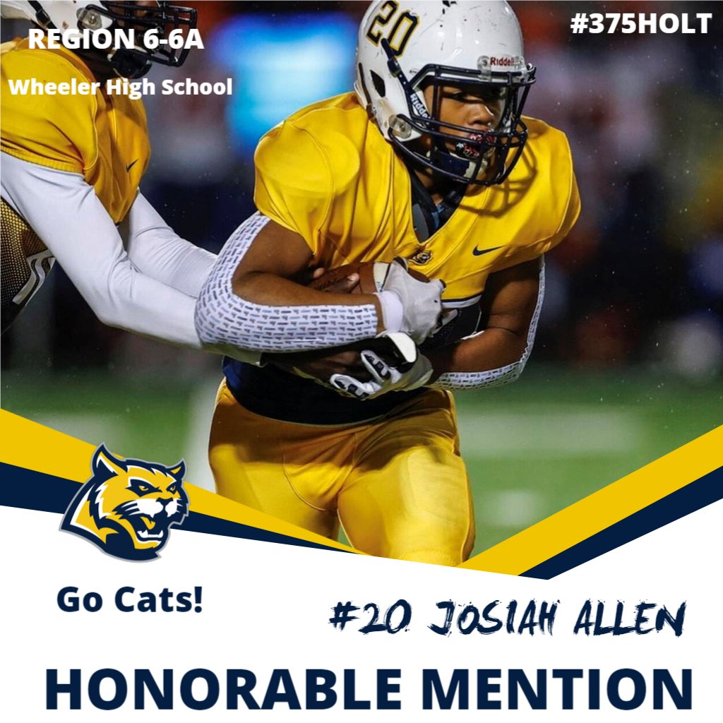 WHSFootball_'s tweet photo. Congratulations to @yvngsiah1 on you’re selection as honorable mention to the region 6-6A all region team! @Wheeler_High #375Holt https://t.co/ZnH1iOUDAH