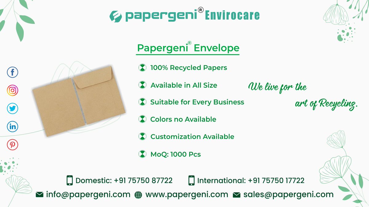 Papergeni1's tweet photo. Papergeni Envelope of 100% recycled papers with available in all size. MoQ:1000 Pcs.
#papergeni #papergenienvirocare #ecofriendlycalendar #calendar #seedpaper #handmadepaper #ecofriendlyproduct #pens #pencils #notebook #notepad #paper #stationery #stationeries #ecofriendly https://t.co/R2X3HSy6oz