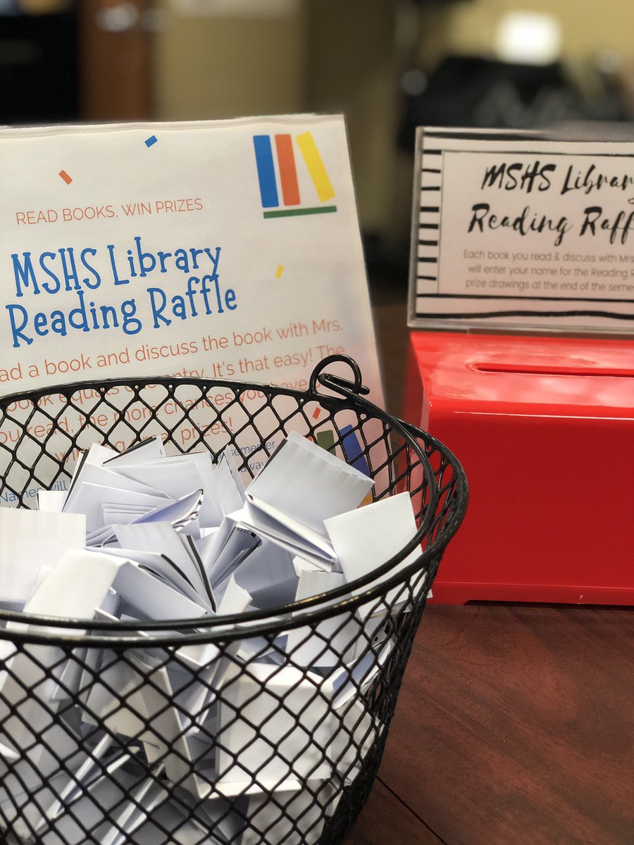 mshslib's tweet photo. It’s time to draw names for the 1st @mshslib #readingraffle! We had a total of 71 entries! Congrats to all the winners &amp; a big thanks to all the community partners for donations!!! @TrojansMSHS @MSCSTrojans https://t.co/eZweAWPQI9