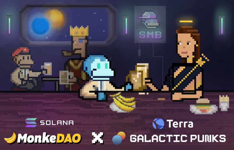 galactic_punks's tweet photo. @MonkeDAO &amp; #GalacticPunks clinking glasses at the Cross Chain bar...🍻

Join us for our first crosschain talk with Monke DAO this Saturday on Twitter Spaces! https://t.co/4oW8kPTJQk