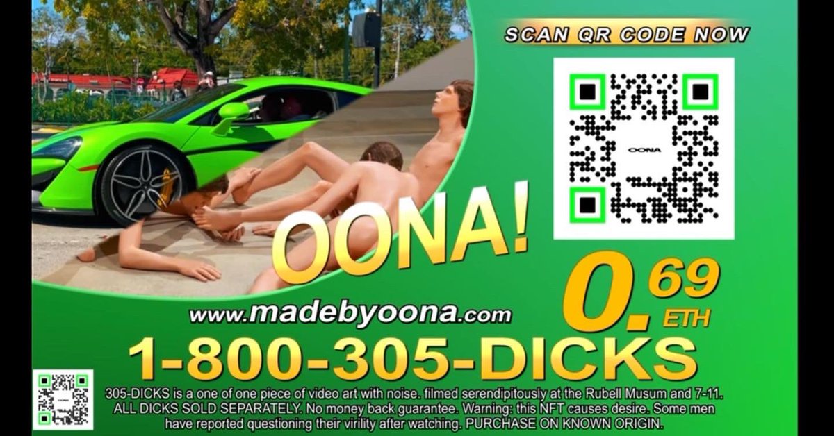 madebyoona's tweet photo. SPECIAL OFFER: CALL 1-800-305-DICKS! 

2 DAYS LEFT 2 BID. Currently bidding at 0.69ETH. 

Ps: my next drop is with @PlayboyNFTS &amp; @SevensGrant  so the floor price on this pu$$y is only going up. Snatch it while u can. 

#CryptoBasel #NFTBasel #FineArt 

https://t.co/mDBtICPk5W https://t.co/0D3SVMJCUI