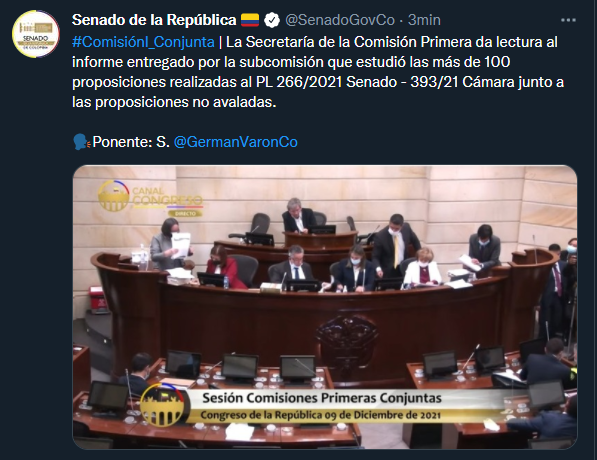 VGaviriaDiaz's tweet photo. Como si no fuera suficiente con el artículo de censura que metieron en el proyecto anticorrupción, avanza en comisiones primeras conjuntas, con argumento de "seguridad ciudadana" un proyecto revancha contra el Paro Nacional y en general la movilización social. #ComisiónIConjunta https://t.co/WrCmChDVYS