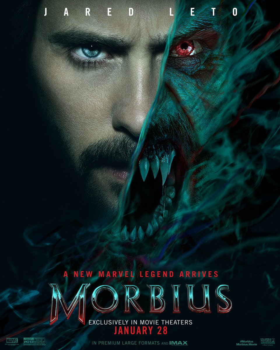Marcus_Theatres's tweet photo. #ICYMI In the shadow of every hero, lies a villain. @JaredLeto is @MorbiusMovie - exclusively in movie theatres January 28. #CCXPWorlds Watch an exclusive scene in our next post! https://t.co/jyS1T282Ti