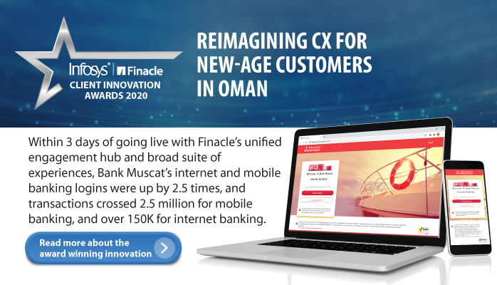 Finacle's tweet photo. With the help of Finacle Omnichannel Hub, @BankMuscat enabled a full-fledged, consistent and seamless user experience for its customers across online and mobile banking.

Know more: https://t.co/9sZTZB7fS3

#banking #innovation #DigitalBanking #ClientInnovationAwards2020 #CX https://t.co/SlUmnPnhCC