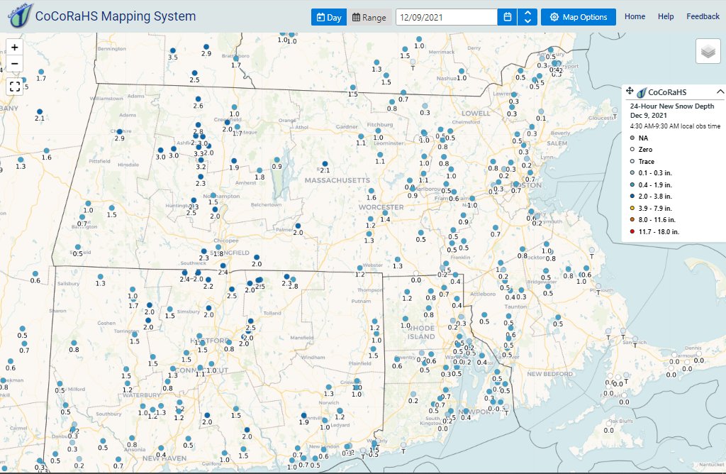 MA_CoCoRaHS's tweet photo. Here's a look at snowfall totals from around the area. Most places picked up 1-3" with as much as 3.3" in Conway. Thanks to our @CoCoRaHS observers who are the #RulersOfTheSnow #MAwx https://t.co/oEx9lub1rj