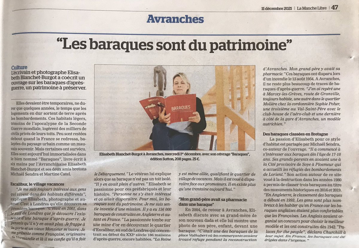 BlanchetElisa's tweet photo. Grand merci à Nicolas Thomas pour ce chouette article paru ds la #manchelibre de cette semaine à propos de notre livre #baraques écrit avec @Mike_Sendra et Martine Câtel paru chez @EditionsSutton https://t.co/bCDPggTBb3