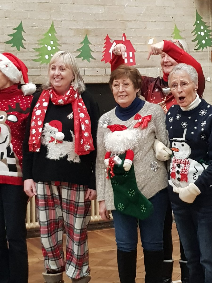CapConChorus's tweet photo. And the winner of the best Christmas jumper is.... Sandy! Top marks too to Rosh for turning up in her jim jams! https://t.co/GXRFKHLe7d