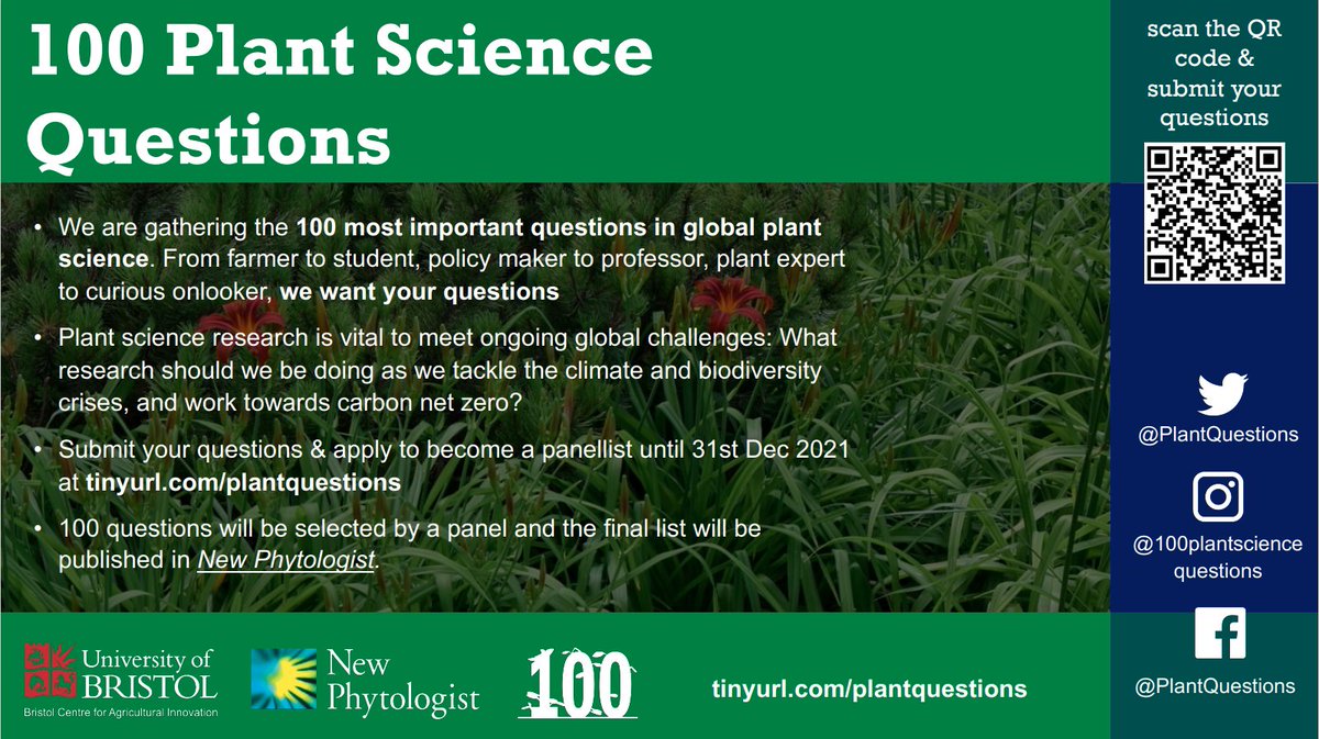 10 yrs ago, Claire Grierson asked the plant science community what the most pressing questions were in the field.
🌱 On the project's 10th Anniversary, Claire, <a href="/BristolUni/">University of Bristol</a> &amp; <a href="/NewPhyt/">New Phytologist</a> are asking for submissions again!
✏️ Submissions are open until 31 Dec: bit.ly/3ICyi6U