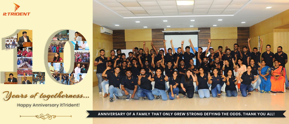 itTrident's tweet photo. Happy 10th Anniversary! We thank each and everyone for being a part of our company’s success. A great milestone to celebrate all the memories that we cherished together. Thank you All!
#ittrident #thankyou #anniversarycelebration #milestone #togetherness #togetherwecan #10years https://t.co/W6MV8T2HLW