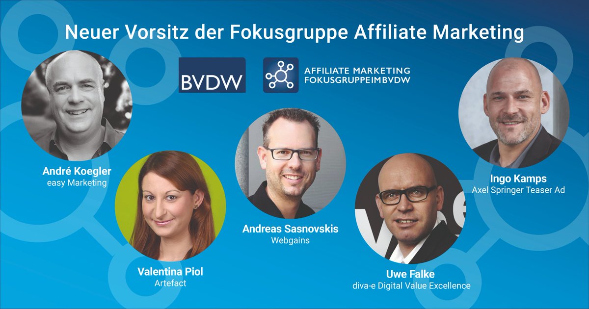 Uwe Falke &amp; <a href="/ingokamps/">Ingo Kamps</a> ergänzen ab sofort den Vorsitz der Fokusgruppe #AffiliateMarketing im BVDW. Gemeinsam mit Valentina Piol &amp; Andreas Sasnovskis werden sie als stellvertretende Vorsitzende aktiv sein. <a href="/AndreKoegler/">André Koegler</a> leitet den Vorsitz weiterhin.
Mehr: bit.ly/3yaCLsO