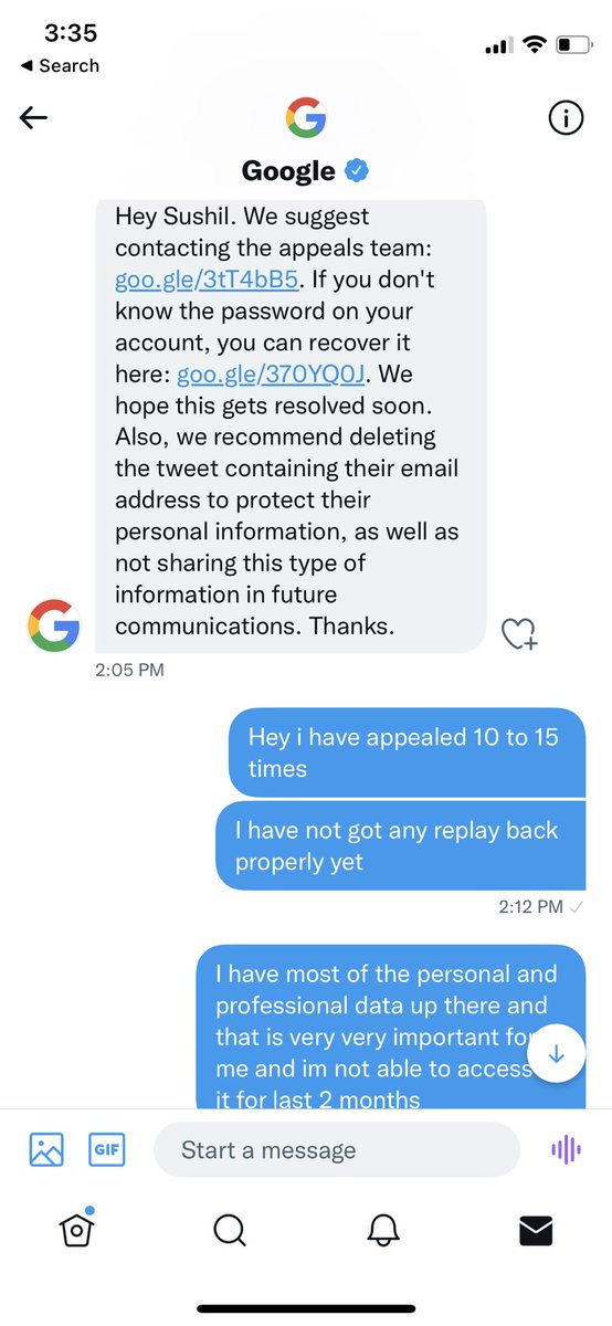 RSRP736's tweet photo. @gmail If you really care then maybe you would have help me out too 
I have saw done each and every solution you provided still no reply
Please provide me some way to get my data back and now I’m really our data is not really safe with you to trust with. https://t.co/yNlw7c2tA7