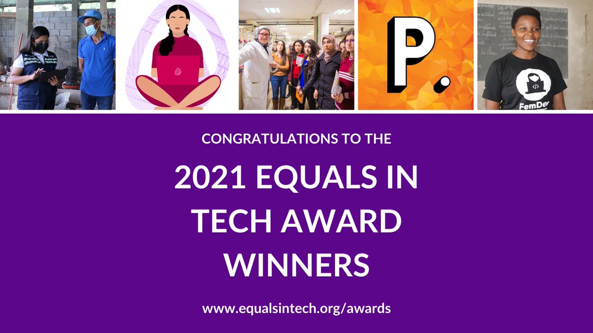 congratulatory visual of the 5 winners of this year's Equals in Tech Awards