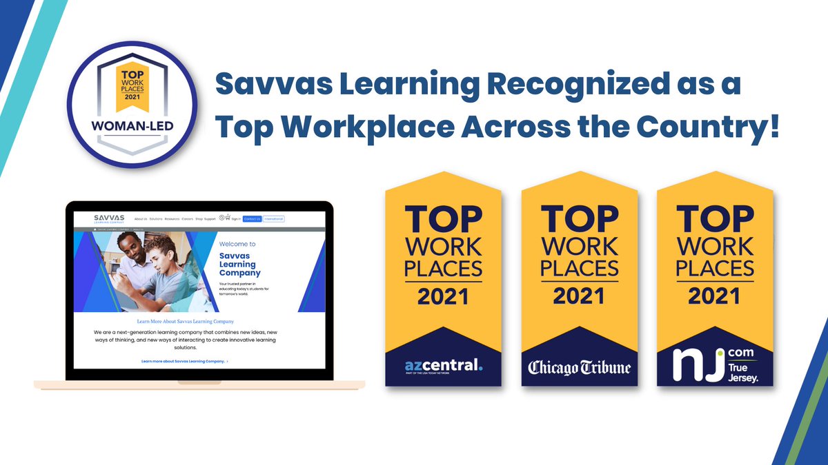 So proud to announce that @SavvasLearning has been recognized as a Top Workplace in locations across the country! Join us in #MovingLearningForward & explore more at ow.ly/XX4y103ebV9 today. #JoinOurTeam