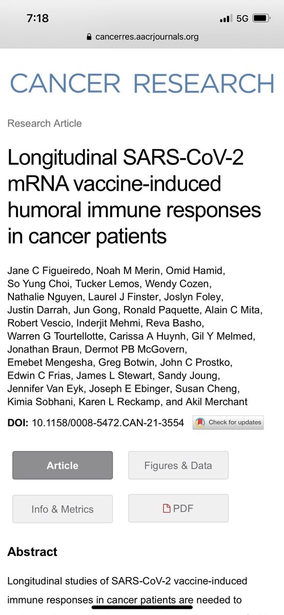 jgong15's tweet photo. Our results from the longitudinal @NIH @theNCI #SeroNet #CORALE study on #antibody response from #mRNA-1273 and #BNT162b2 #COVID19 vaccines in pts w/cancer receiving #IO and #systemictherapy in @CR_AACR as part of a multi-institute collab https://t.co/R5BdTa19Qt @CedarsSinai https://t.co/UgMgGp4eQC
