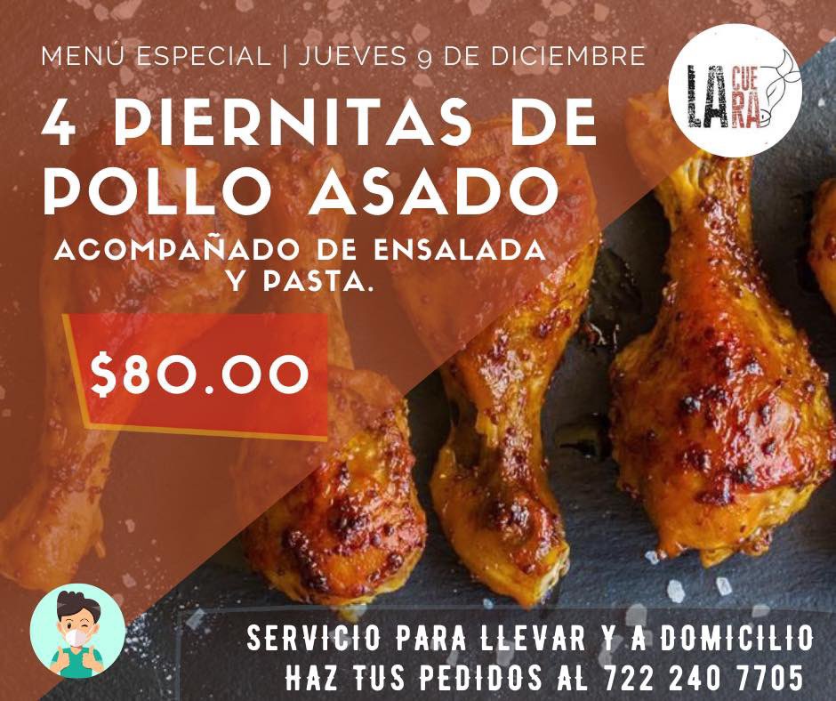 MENÚ ESPECIAL | Piernitas de pollo 🍗 

¡Haz tu pedido por aquí! 👇
📲 goo.gl/qLdyDk 

🛵 Envíos a domicilio (pregunta por nuestra cobertura)
📍 Calle 3s, Parque Industrial Toluca 2000, Toluca Edo de México. 
.
.
.

#LaCueraFoodtruck 
#CocinaTamaulipeca
#Toluca