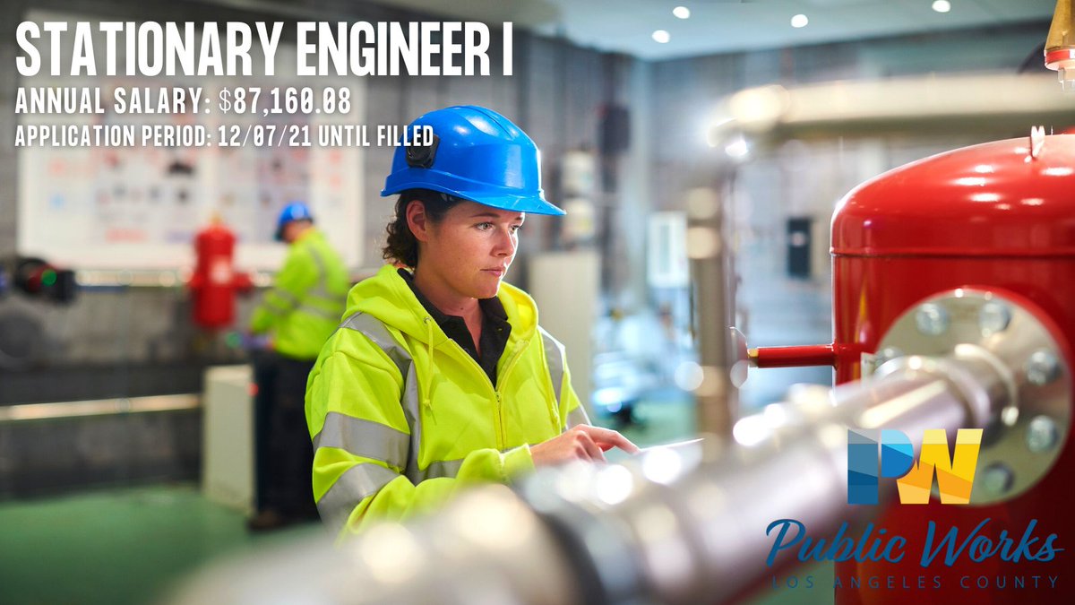 LA County Department of Public Works is accepting applications for the Stationary Engineer I position. Duties include operating and maintaining various machinery such as boilers, gauges, condensers, an more. #lacounty #career #engineer

Learn more: governmentjobs.com/careers/lacoun…