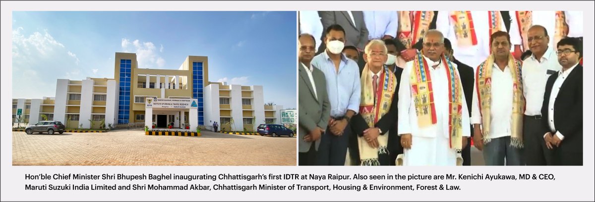 Maruti_Corp's tweet photo. Institute of Driving and Traffic Research inaugurated by Hon'ble @ChhattisgarhCMO Shri @bhupeshbaghel reinforcing a culture of safe and responsible driving in the state. A joint initiative between State Transport Dept, @maruti_corp, with guidance &amp; support from #MoRTH #CGModel https://t.co/vZtm3wkw95