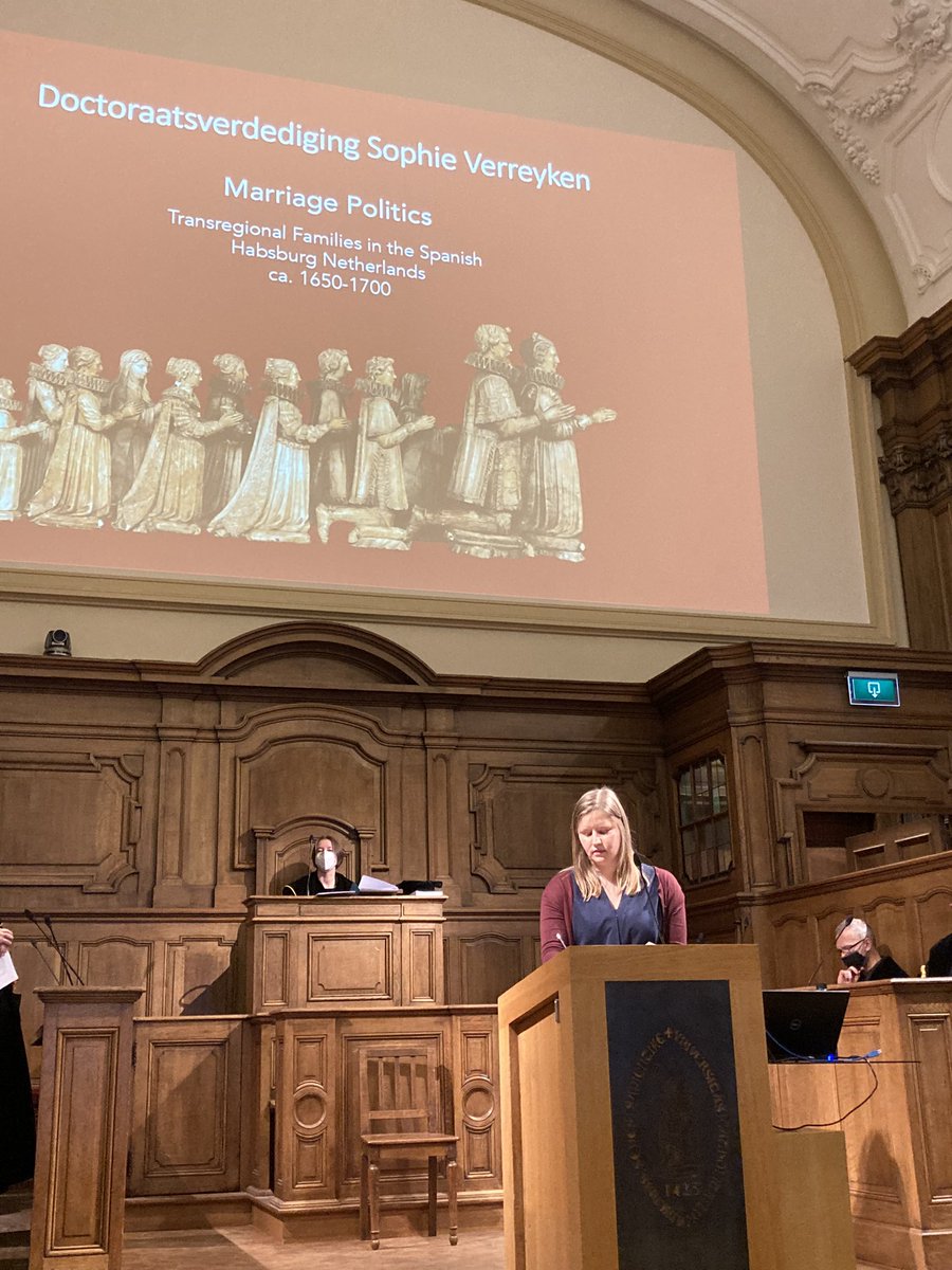 EMHLeuven's tweet photo. 🎉 Today, colleague Sophie Verreyken defended her PhD on Marriage Politics: #transregional Families in the Spanish #Habsburg Netherlands! Congratulations doctor Verreyken! @Transreghistory #twitterstorians https://t.co/RByx6sZh36