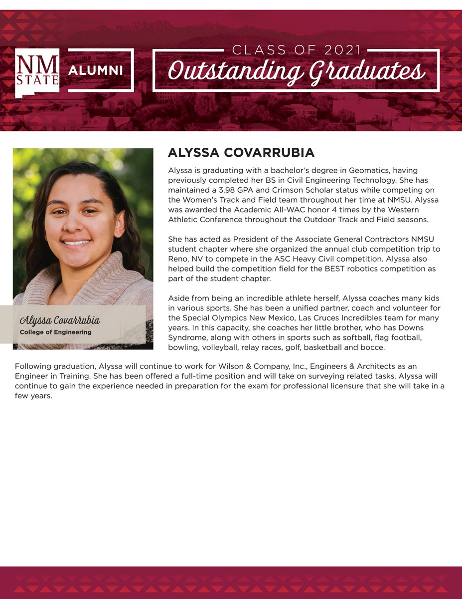 Congratulations to the Outstanding Graduate for the College of Engineering, Alyssa Covarrubia! #nmsu #nmsuAlumni #OutstandingGraduate  @NMSU_engineer