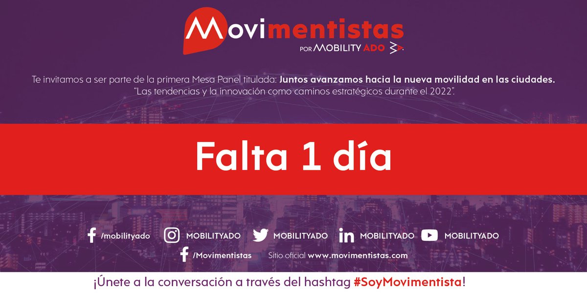 MOBILITYADO's tweet photo. ¡Solo falta 1 día para la #MesaPanel que realizará Movimentistas! Podrás seguir la transmisión aquí 🔴🎥 https://t.co/TtsRv1o8n0
#MesaPanelMovimentistas #SoyMovimentista #MOBILITYADO https://t.co/xwOA6nGvXH