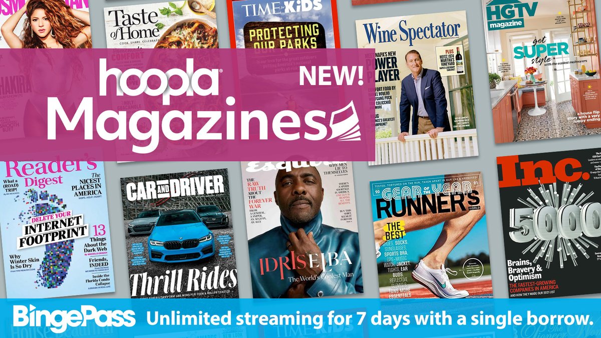 CommackLibrary's tweet image. Commack Public Library now offers digital magazines through hoopla! Check out hoopla Magazines through the new hoopla BingePass for unlimited access of 50 magazines...with just one borrow!" hoopladigital.com/TITLE/14738021