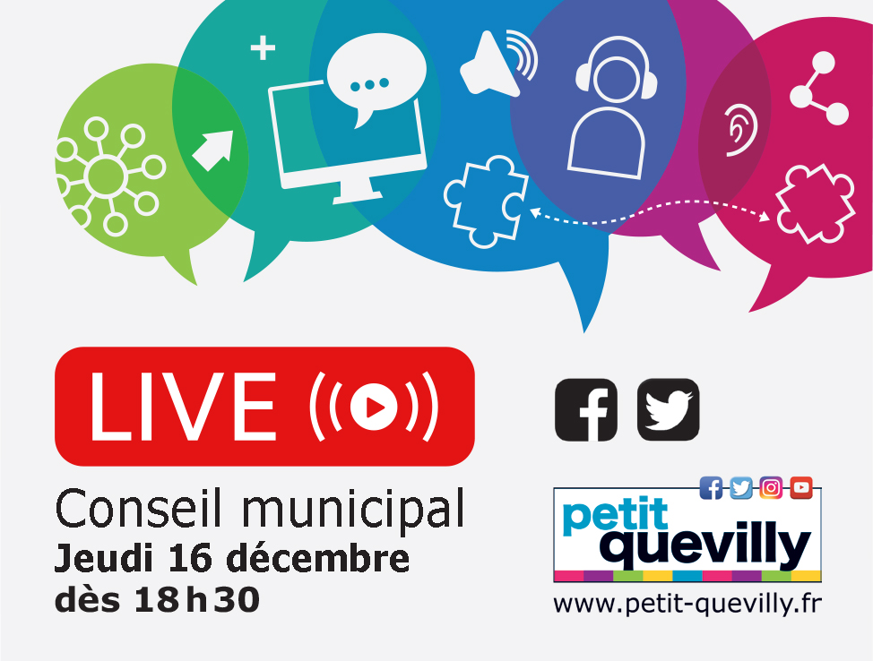 Petit_Quevilly's tweet image. CONSEIL MUNICIPAL EN LIVE 🔴

➡️ Suivez le conseil municipal en direct sur Facebook jeudi 16 décembre à 18h30 🕡 (La séance se tiendra à huis clos et demi jauge pour les élus).

L'ordre du jour est disponible ici : bit.ly/3FtvBmx 👈