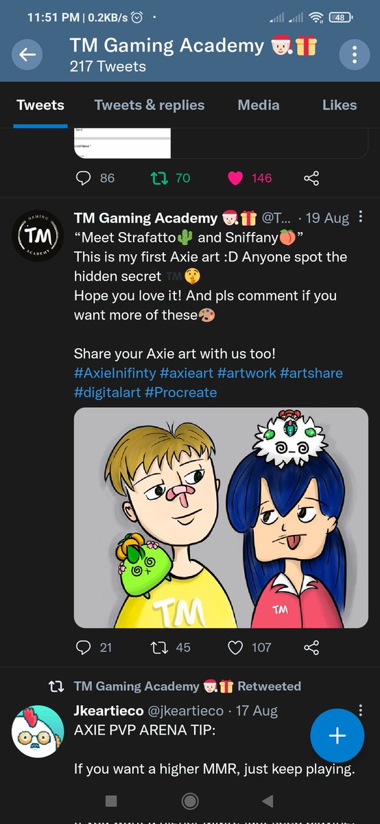 cheshy20's tweet photo. @TMGamingAcademy Your first axie name is Strafatto and Sniffany ❤️😍
love also the 1st axie art so cute 🥰 https://t.co/Bikt55f1nw
