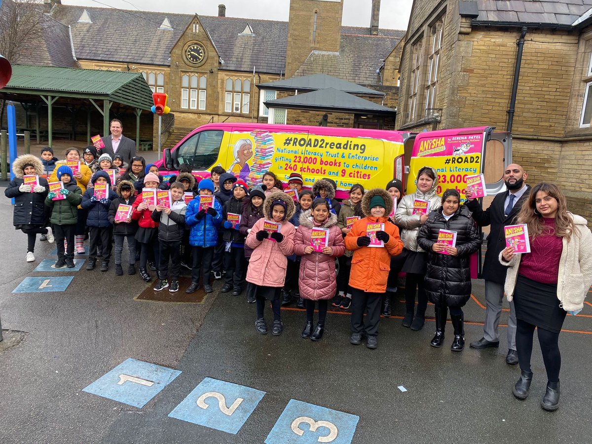 Literacy_Trust's tweet photo. The @UKEnterprise #Road2Reading van has already visited Belfast, Glasgow, Edinburgh, Bradford, Manchester and Birmingham! A huge thanks to @Enterprise and @SerenaKPatel we’re able to gift 23K copies of Anisha, Accidental Detective. Next stop Bristol! https://t.co/4jJANBUD2F