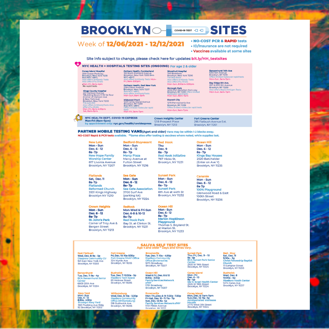 HealthPeopleOrg's tweet photo. Good Morning!🌞 

Check out these testing sites for the week in #Brooklyn💉

Click the link in our bio for  information on resources, events and more. 🔗 #TestingSites #NewYorkWellness #NYStrong ✊🏽 https://t.co/nuddS6YqKS
