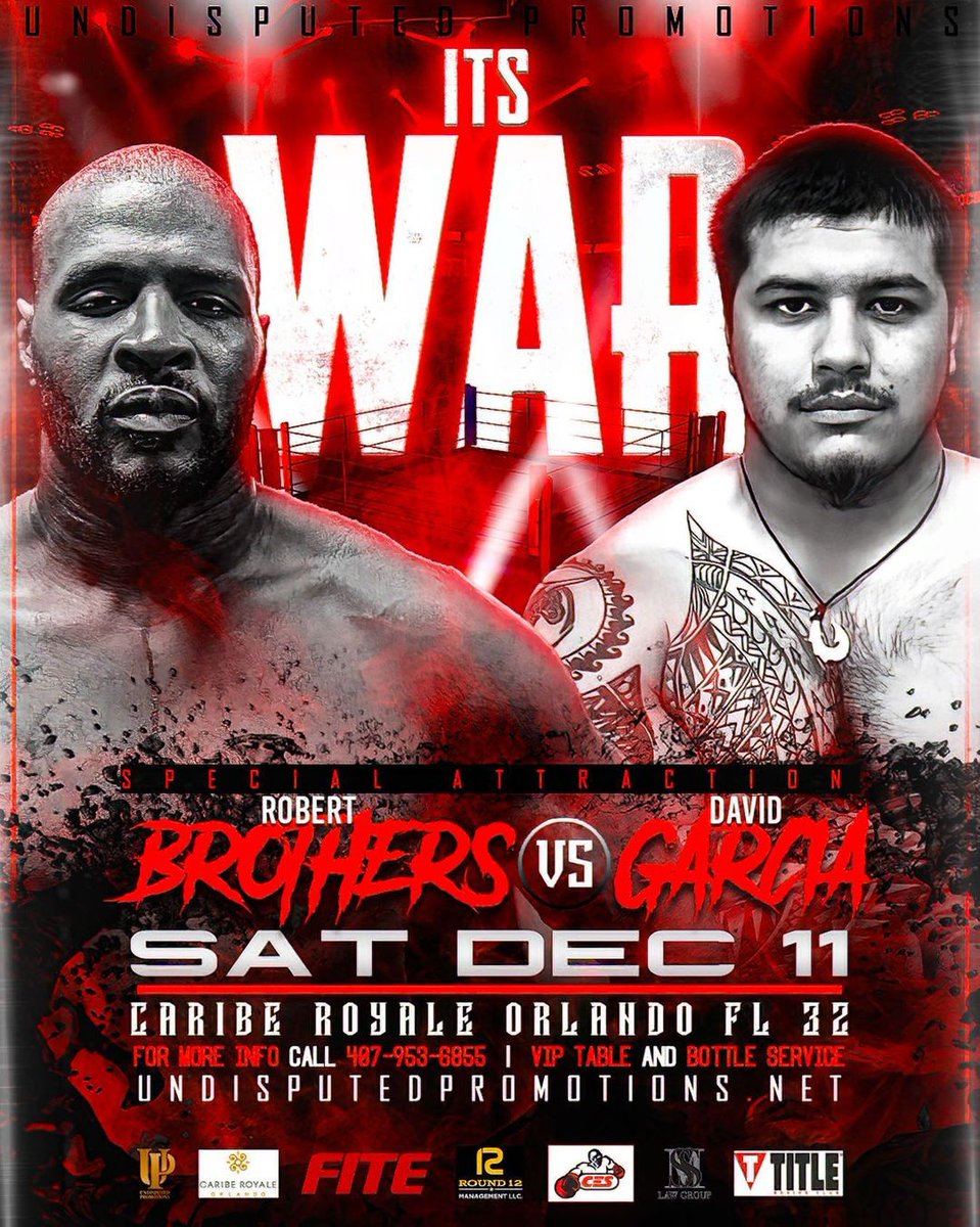Triller_TV's tweet photo. 📜The people at #UndisputedPromotions know how to put on a #boxing card.

💥 #ItsWar when Robert Brothers and David Garcia meet in a heavyweight special attraction.

The future of boxing is showcased on an exciting card.

[ Dec. 11 on the #FITE app | https://t.co/88CZX9yWYN ] https://t.co/iQbmsxgI6p