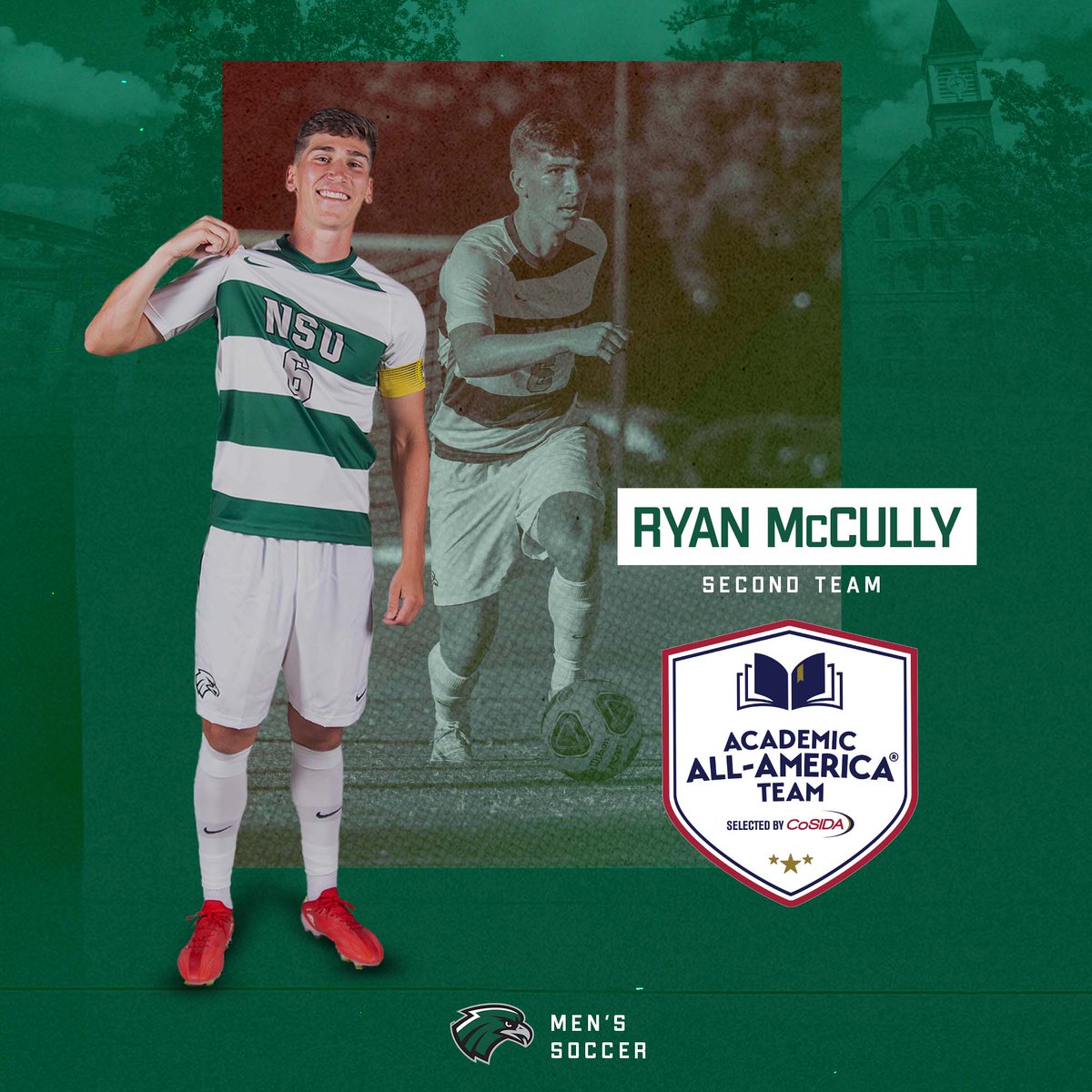 Congratulations to Ryan McCully a 2𝘹 𝘈𝘤𝘢𝘥𝘦𝘮𝘪𝘤 𝘈𝘭𝘭-𝘈𝘮𝘦𝘳𝘪𝘤𝘢

He is the 𝗳𝗶𝗿𝘀𝘁 men's soccer player to be named twice.

@CoSIDAAcadAA • #TeamNSU