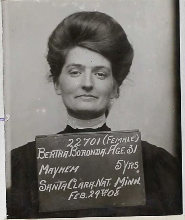 wikivictorian's tweet photo. Mugshots of Bertha Boronda, a woman who was sentenced to five years in prison for cutting off her cheating husband’s penis with a straight razor, disguising herself as a man and fleeing by bicycle. Photographed in Santa Clara, California, 1908. https://t.co/9MIgugd7EP