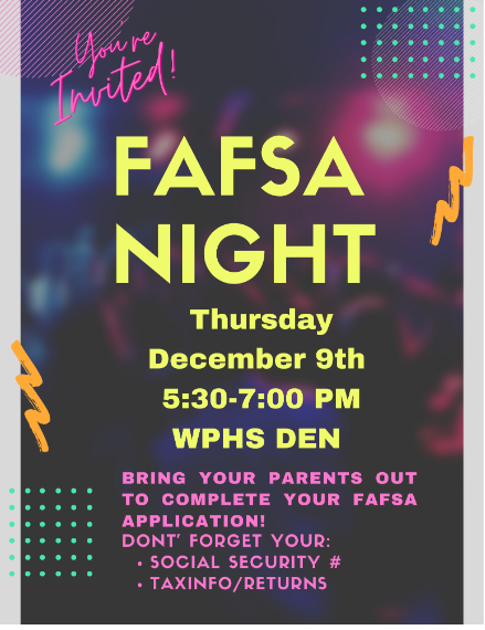 WPHSCareerLab's tweet photo. TONIGHT is West Port HS FAFSA Night @5:30-7:00pm in the WPHS DEN. https://t.co/DNAHRhhRtA