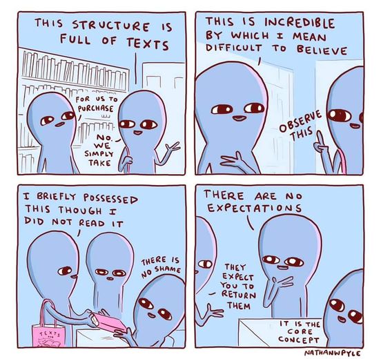 EGLibrary's tweet photo. Libraries ❤️

#nathanpyle #strangeplanet https://t.co/3NorVWsmxJ