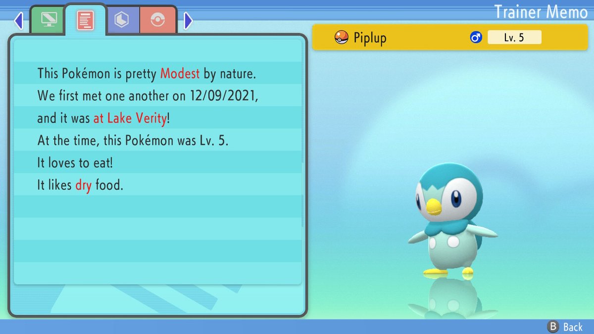 athenagames16's tweet photo. We made it! In just under 300 long resets, Shiny Piplup is mine! Don't give up Shiny briefcase hunters! #PokemonBrilliantDiamond #NintendoSwitch https://t.co/cc2P74iaNR