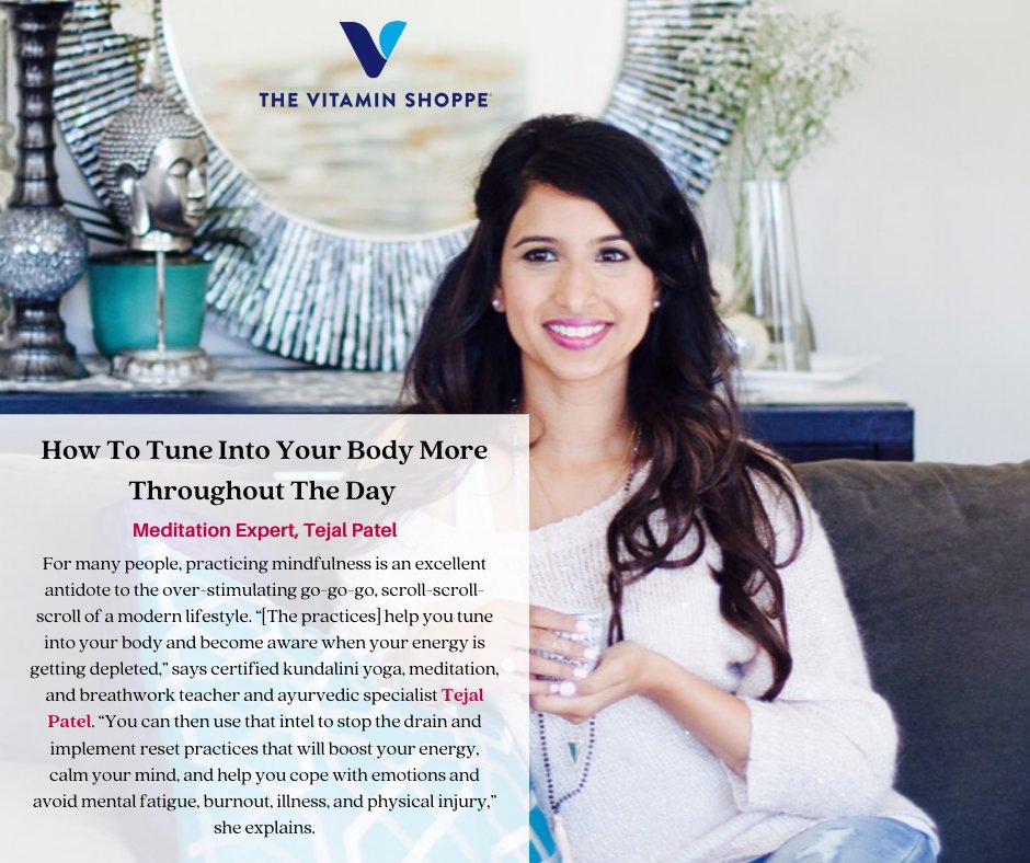 MBandAssocPR's tweet photo. Meditation Expert @tejalvpatel was featured on @vitaminshoppe discussing how we can tune into our body more throughout the day! Check out the link in our bio! https://t.co/S3rhXcRhXm