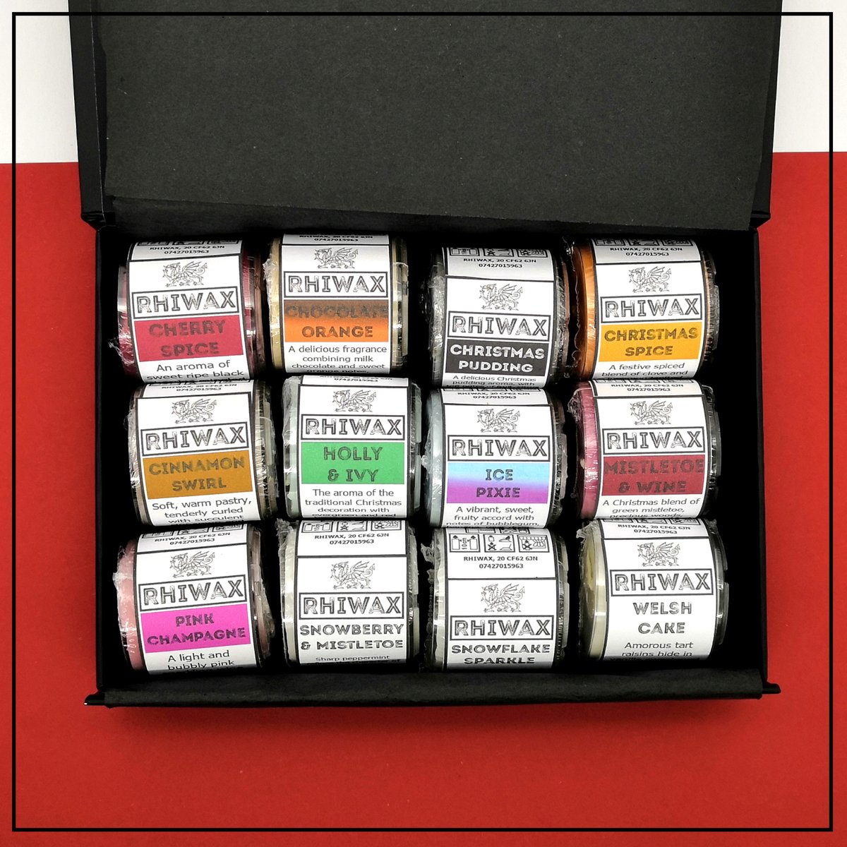 RhiWax's tweet photo. Festive Tealights Gift Box

Black magnetic gift box contains 12 festive scents.
You will receive 2 of each scent.
Each tealight burns for approximately 4 hours.
2 to choose from

https://t.co/o3RlPMNV8M

#Christmas #MHHSBD #MadeInWales #GiftIdeas #WomaninBiz #CraftBizParty https://t.co/476tKKUuCx