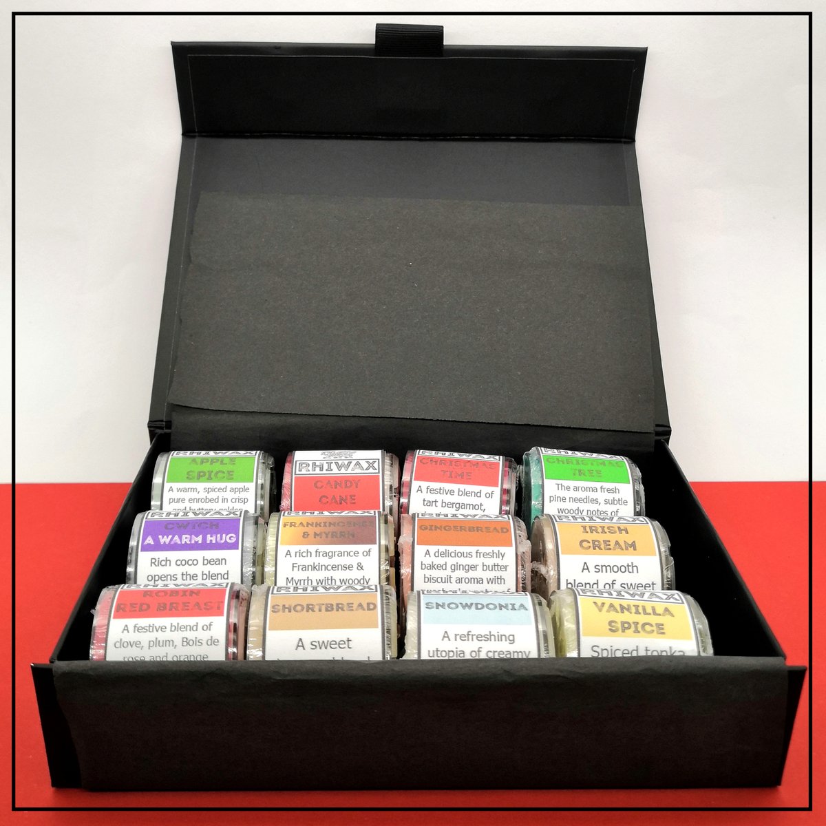 RhiWax's tweet photo. Festive Tealights Gift Box

Black magnetic gift box contains 12 festive scents.
You will receive 2 of each scent.
Each tealight burns for approximately 4 hours.
2 to choose from

https://t.co/o3RlPMNV8M

#Christmas #MHHSBD #MadeInWales #GiftIdeas #WomaninBiz #CraftBizParty https://t.co/476tKKUuCx