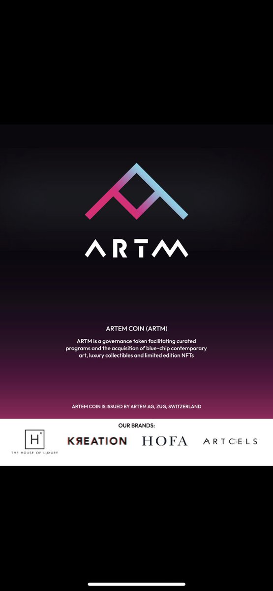 hofagallery's tweet image. ARTM is an ERC-20 token facilitating the governance and curatorial program of blockchain-based platforms HOFA.io &amp;amp; Kreation.io create rewards programs for all active ARTEM Coin members
#ARTM #HOFA #NFT #DEFI #Crypto #Solana #Ethereum #NFT #Blockchain