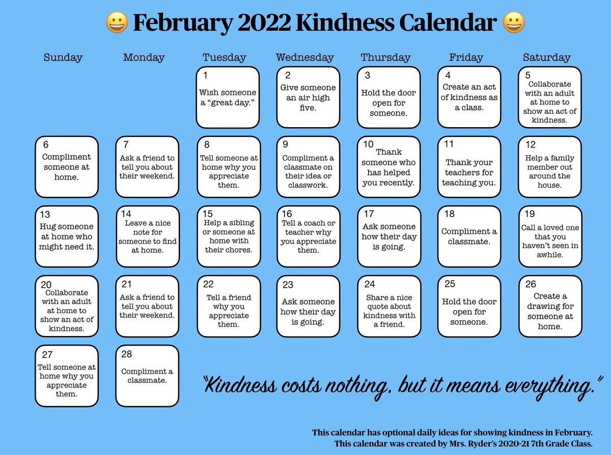 Is your class looking for ways to spread kindness? Here are calendars for January and February with optional daily ideas. Hopefully the calendars will spark some new ideas and conversations around showing kindness in your classrooms and communities in the new year. #ChooseKind