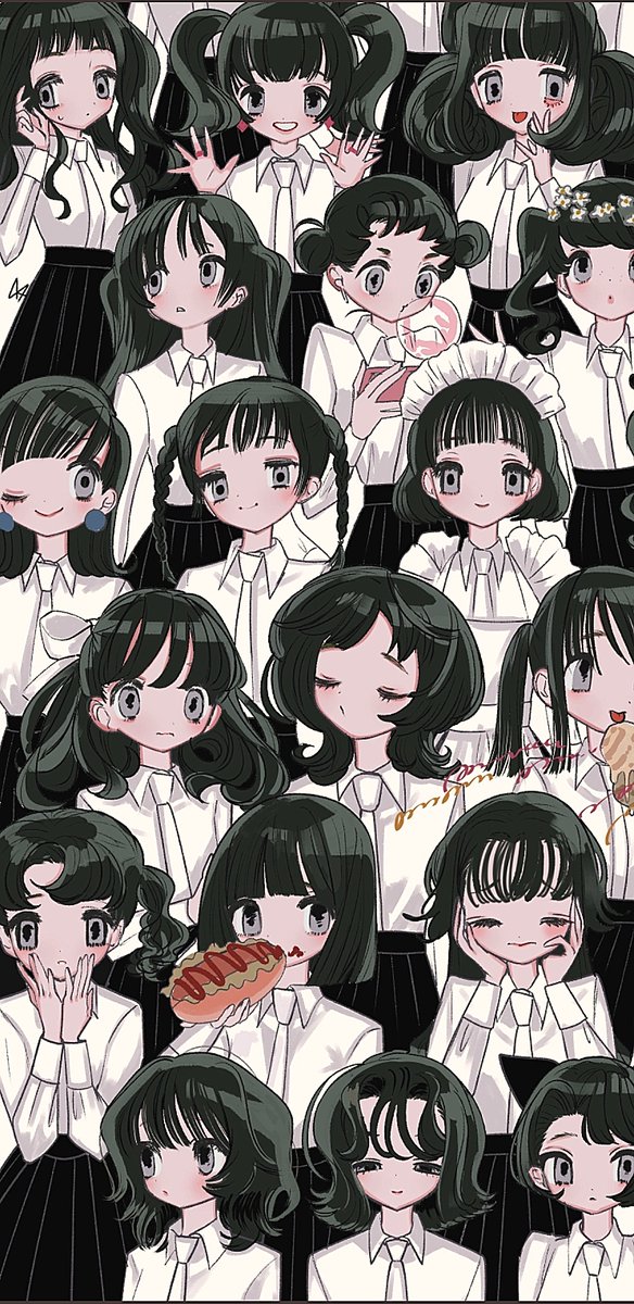 6+girls multiple girls black hair shirt skirt black skirt white shirt  illustration images