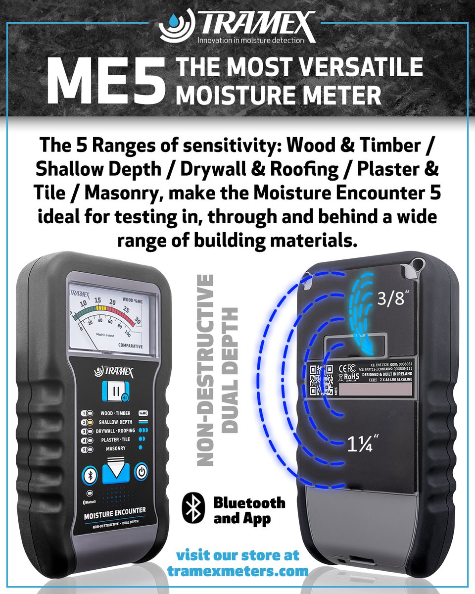 tramexmeters's tweet photo. ME5 - THE MOST VERSATILE MOISTURE METER
ideal for testing in, through, and behind a wide range of building materials.
NON-DESTRUCTIVE and DUAL DEPTH
https://t.co/GEBBXHV2eO
.
#moisturemeters #waterdamagerestoration #flooring #woodmoisture #me5 #moisturedetection #moisturetesting https://t.co/o7MOI72QRy