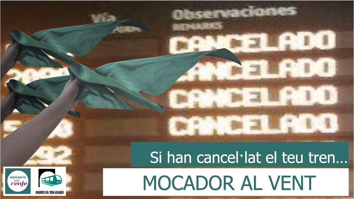 UsuariesDelTren's tweet photo. 🚨“MOCADOR AL VENT”🚨

Si han cancel-lat el teu tren❌
Si el teu tren va saturat🧑‍🤝‍🧑🧑‍🤝‍🧑🧑‍🤝‍🧑🧑‍🤝‍🧑🧑‍🤝‍🧑
Si no et permeten accedir👩‍🦽🚲
Si reduixen els horaris ⏰

Agitar els mocadors 🚉

#MocaorAlVent 
#AñoEuropeoFerrocarril
#LuchaPorTrenYClima https://t.co/q1f45SexYt