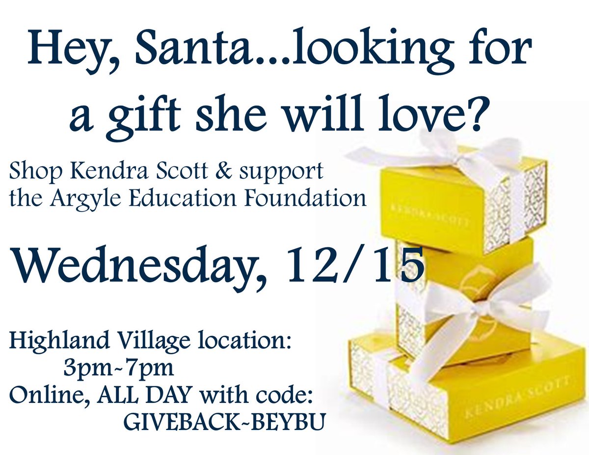 ArgyleEd's tweet photo. Use Code GIVEBACK-BEYBU and shop Kendra Scott for a great cause! https://t.co/YoZvIInMeA