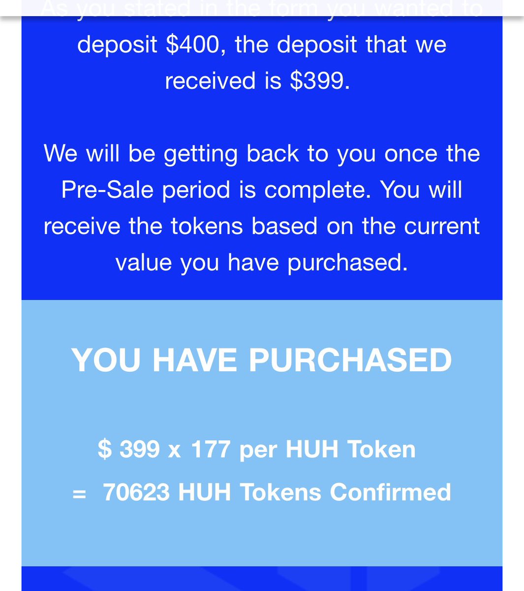 FerencPari's tweet photo. @HuhToken                                                  I got an issue with my preorder purchase..After $1500 investment I’ll get 265323 from HUH instead of millions of coins..I need some help to fix this.. https://t.co/37xq7XkIjN