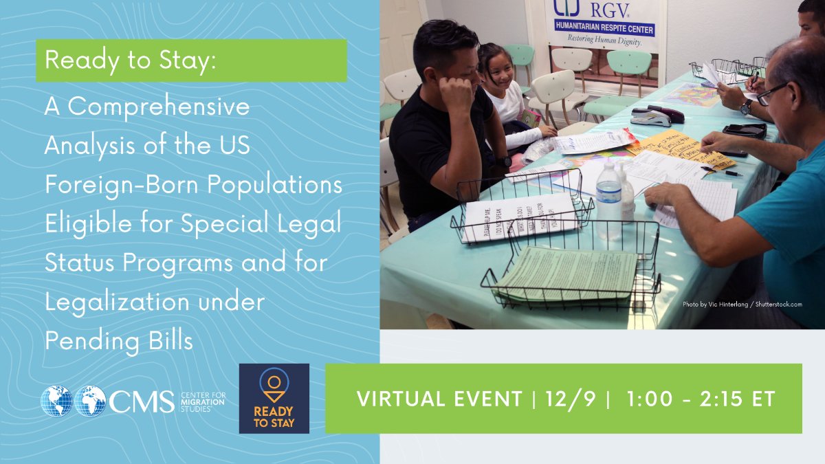 ReadyCoalition's tweet photo. TODAY, 12/9 at 1 – 2:15pm ET please join us &amp; @CMSnewyork for a webinar and discussion of the populations eligible for #legalization under pending bills.

Speakers: Donald Kerwin, @josedpacas, Robert Warren, @AngelicaCHIRLA &amp; @nicolemelaku

 Register: https://t.co/fmvsTqggtG https://t.co/IMCEjc2ng3