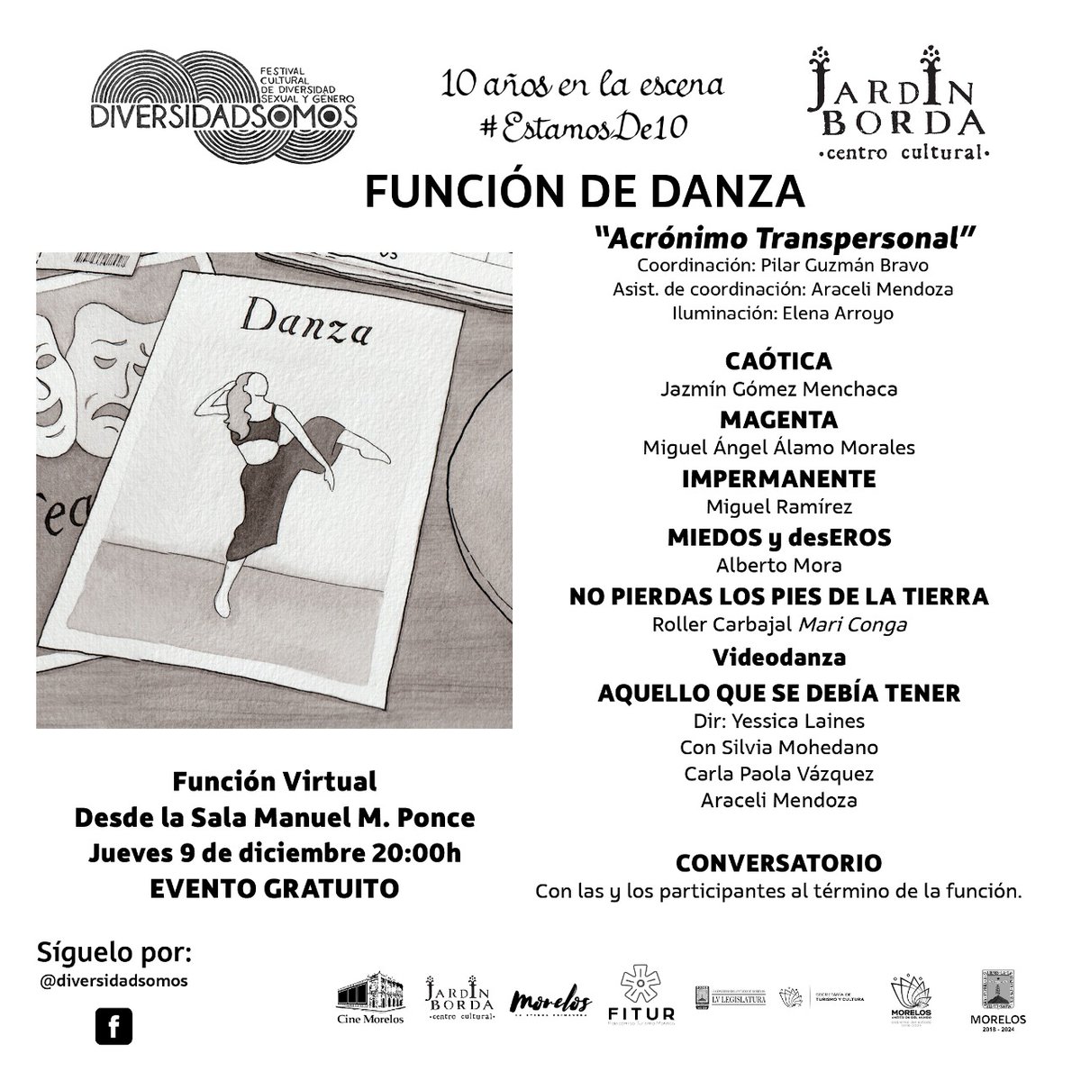 🚨Atención 🚨
💃Que tenemos una función de danza de súper lujo💃
✨Acrónimo transpersonal✨
👉Acrónimo Transpersonal, es un conjunto de unipersonales ejecutados por bailarinxs que forman parte la de comunidad #LGBTTTIAQ. 👈
#LGBTQ #danzasdelmundo #HazQueSuceda #EstamosDe10
