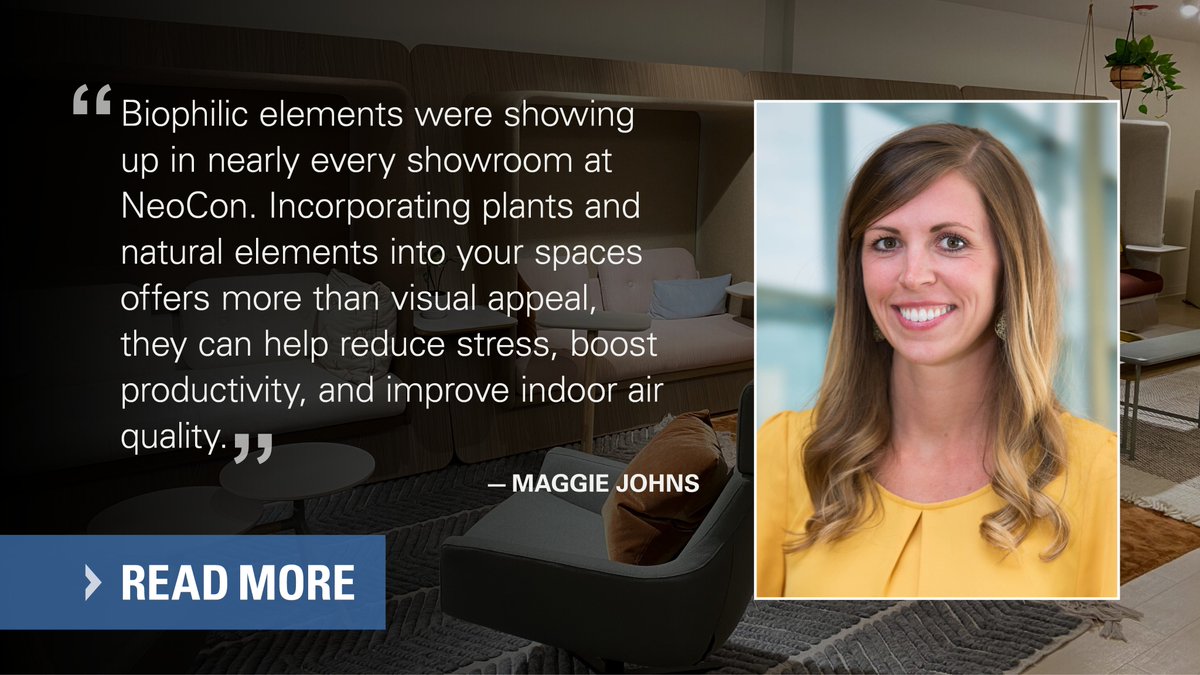 TheDewberryWay's tweet photo. Maggie Johns shares about seven interior design trends from her visit to the 2021 NeoCon event in Chicago, Illinois. Check it out: https://t.co/9SSVYp83EO
#InteriorDesign #DesignTrends #biophilic #interiors #architecture #MicroSpaces #ResiMercial #colors #DesignDetail #NeoCon2021 https://t.co/gWsYdZeeEr