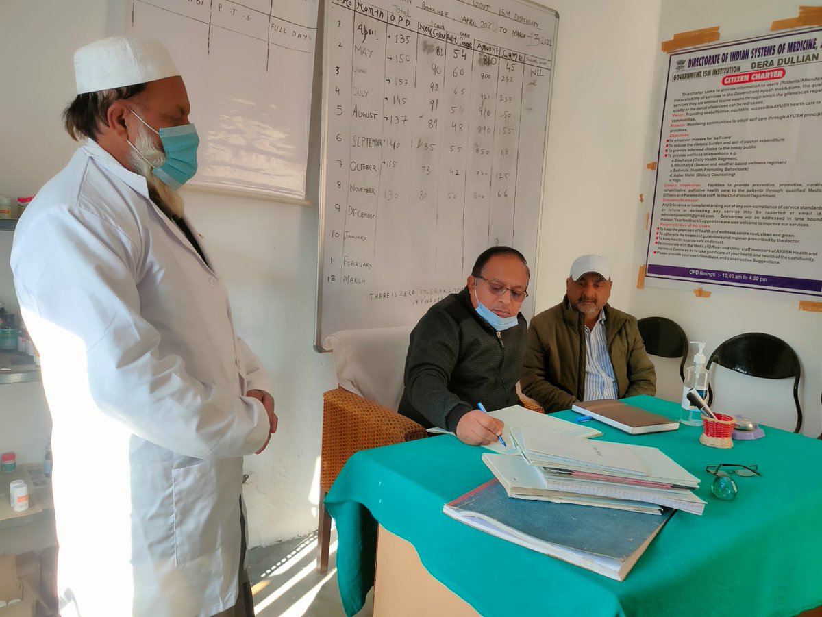 AdmoIsm's tweet photo. As per the directions of worthy Director AYUSH, DAO Poonch Dr Rakesh Sharma visited AYUSH HEALTH AND WELLNESS CENTER JHULAS and AYUSH Dispensary Deradullian. During the visit DAO Poonch inspected all records including work done status, IT eipments and herbal garden #DMPoonch https://t.co/S9GD1Tokhh