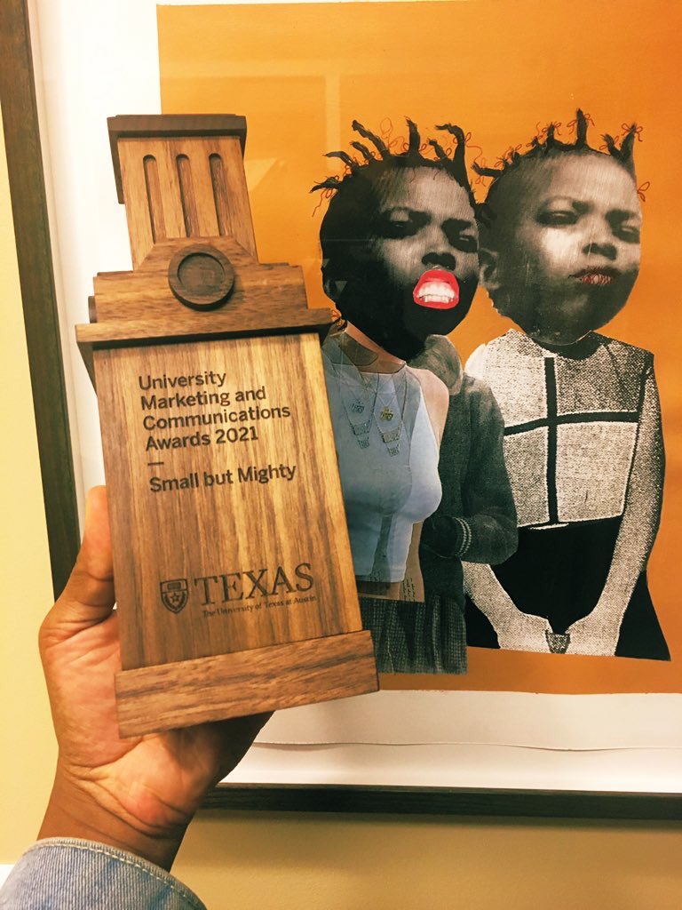 DesereCrossWard's tweet photo. Traveled back to @UTAustin yesterday to accept this University Marketing and Communications award😊. The #StateOfBlackUT planning committee received the “Small but Mighty” award. Our production team may have been small but our passion, dedication, talent & impact was mighty💪🏽 https://t.co/Pg3xWFFx4N